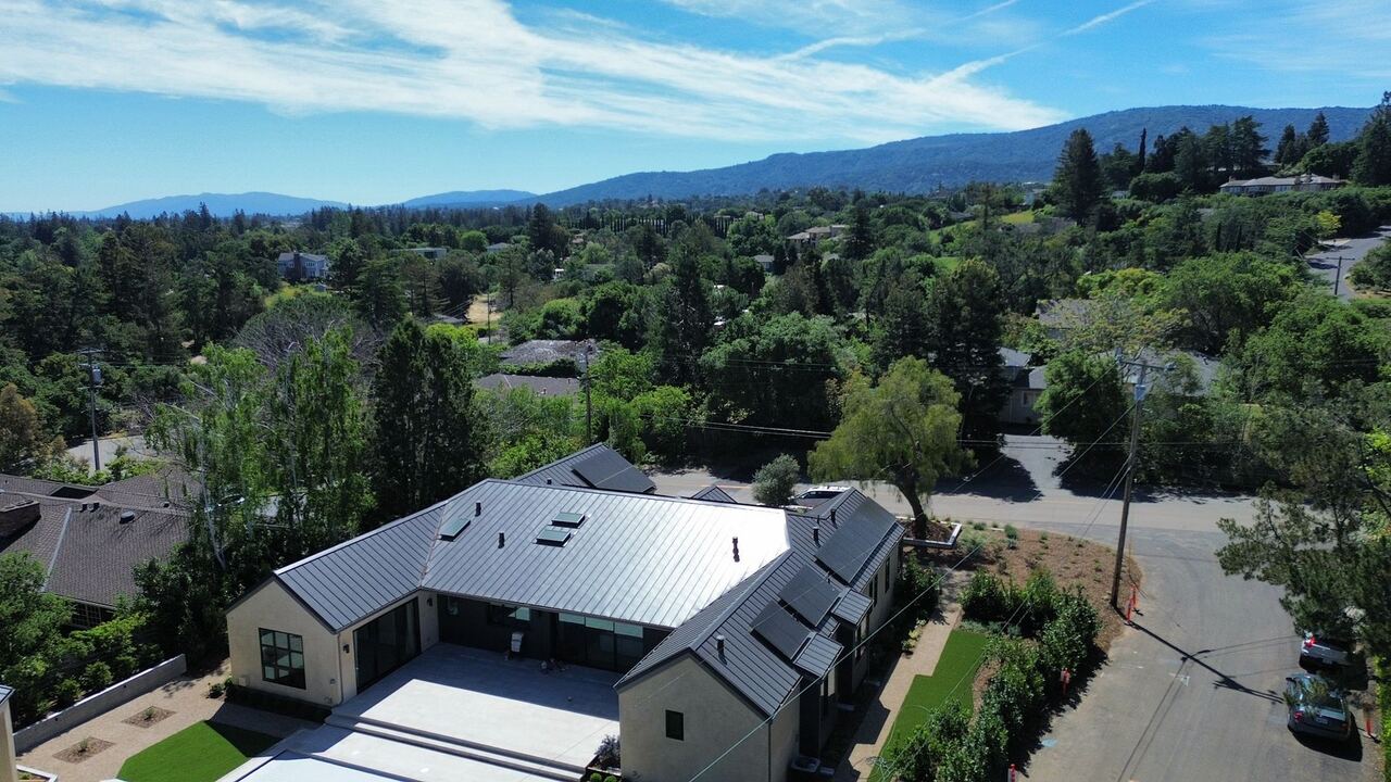 Standing seam metal roof aerial — Cupertino / Los Altos Hills area